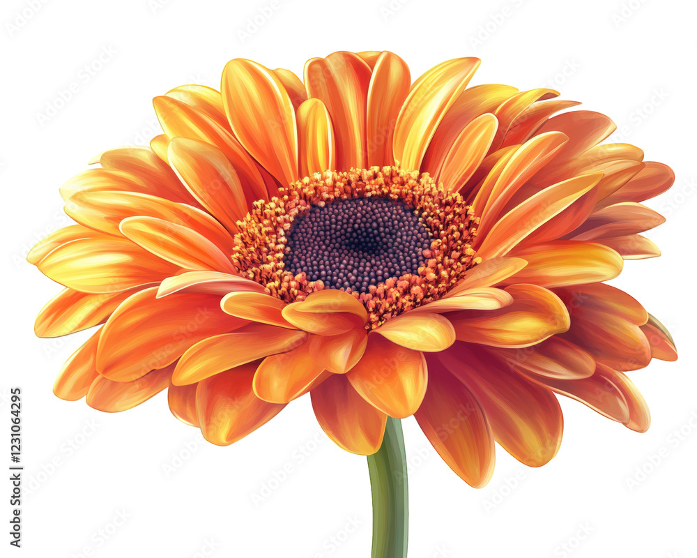 Vibrant orange gerbera daisy flower with intricate petals and dark center, showcasing natural beauty and elegance. Perfect for floral arrangements and decorations Vibrant orange gerbera daisy flower with intricate petals and dark center, showcasing natural beauty and elegance. Perfect for floral arrangements and decorations