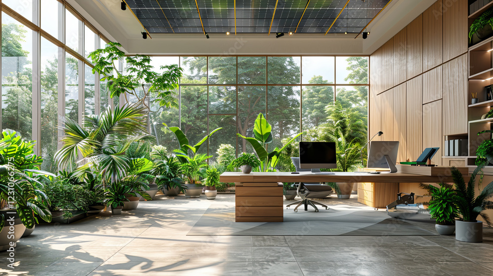 Minimalist Eco-Friendly Office with Solar Panels Minimalist Eco-Friendly Office with Solar Panels