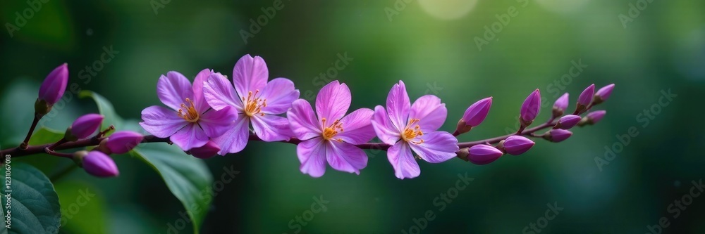 Single isolated purple flowering vine stem with blooms, solo, plant, stem Single isolated purple flowering vine stem with blooms, solo, plant, stem