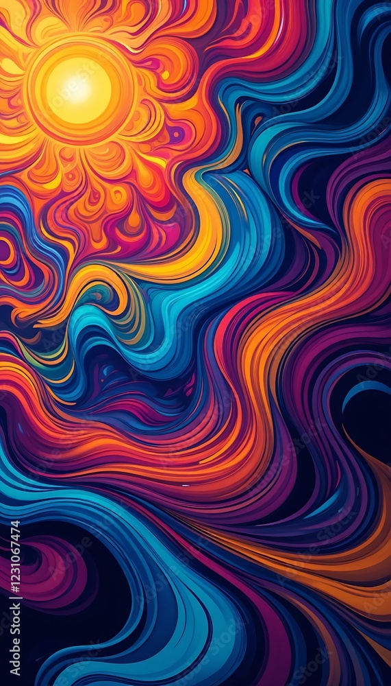 Obraz premium Abstract Swirling Sun Design Colorful Vibrant Artwork