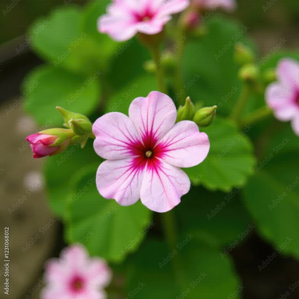 Fototapeta premium Fruited Geranium plant with pink white flowers, zonal pelargonium, geranium, blossom