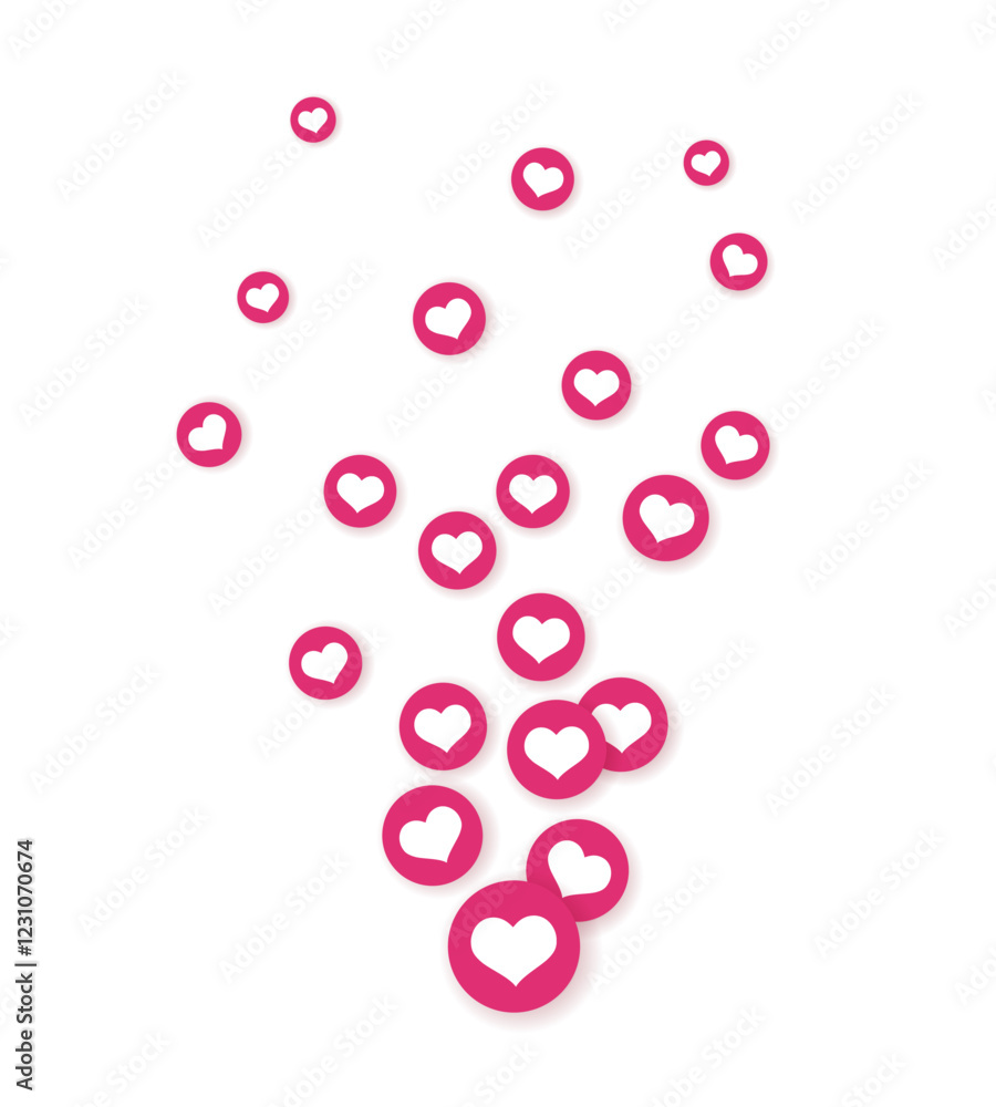 Heart flying icons for live streaming or stories. Like background advertising. Social media reaction concept. Flat vector illustration isolated on white Heart flying icons for live streaming or stories. Like background advertising. Social media reaction concept. Flat vector illustration isolated on white