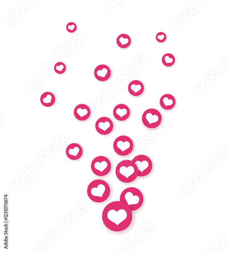 Heart flying icons for live streaming or stories. Like background advertising. Social media reaction concept. Flat vector illustration isolated on white