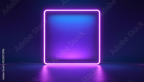 modern stylish purple blue glowing neon light vibrant squared copy space abstract frame design