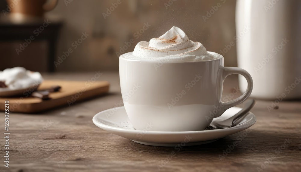 Rich and thick espresso topped with fluffy white foam in a ceramic mug , white, espresso, morning Rich and thick espresso topped with fluffy white foam in a ceramic mug , white, espresso, morning