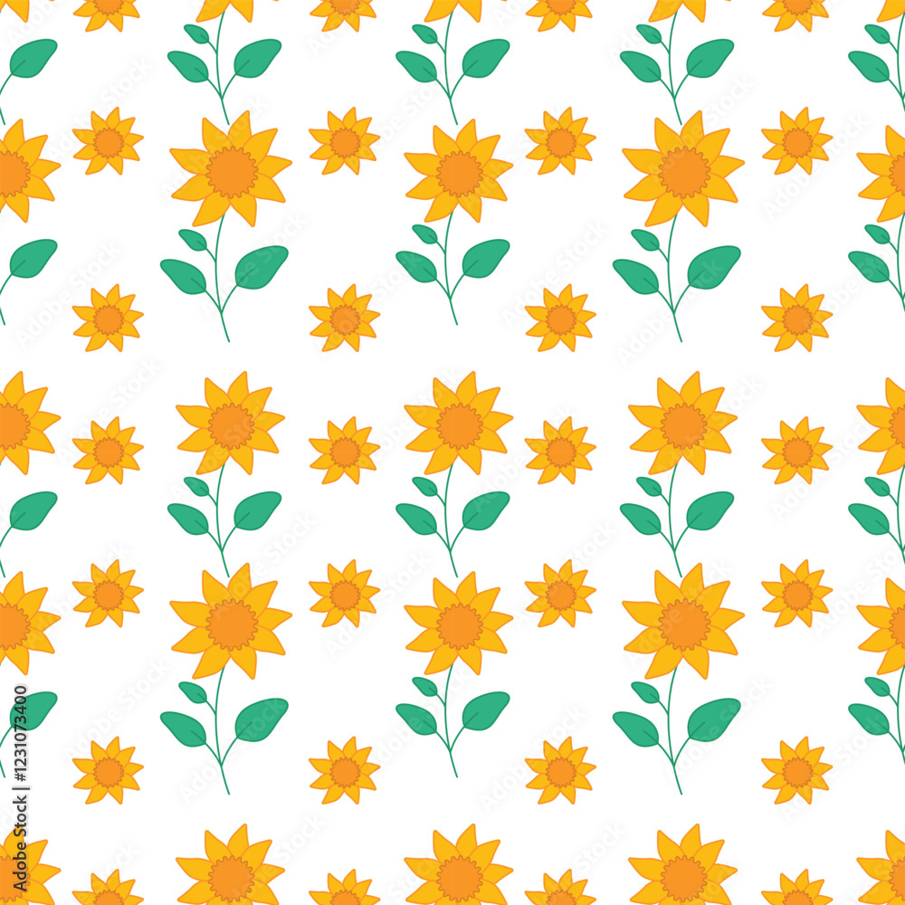 Sun Flowers Seamless Pattern Cartoon Illustration Sun Flowers Seamless Pattern Cartoon Illustration