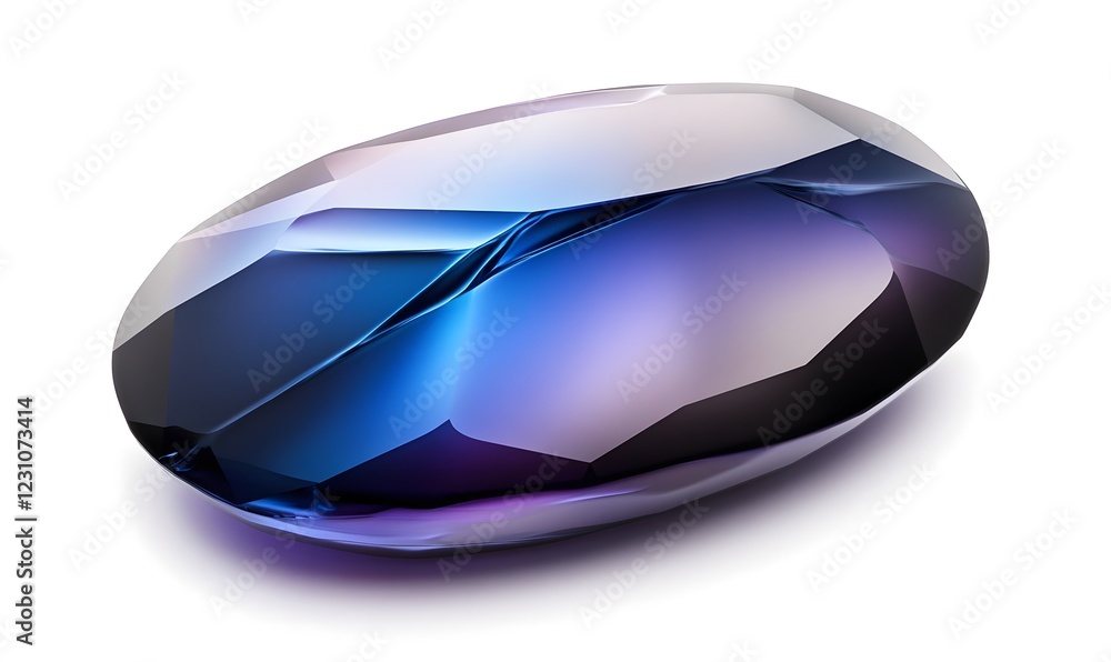 Polished blue-purple gemstone, isolated, studio, white background, jewelry