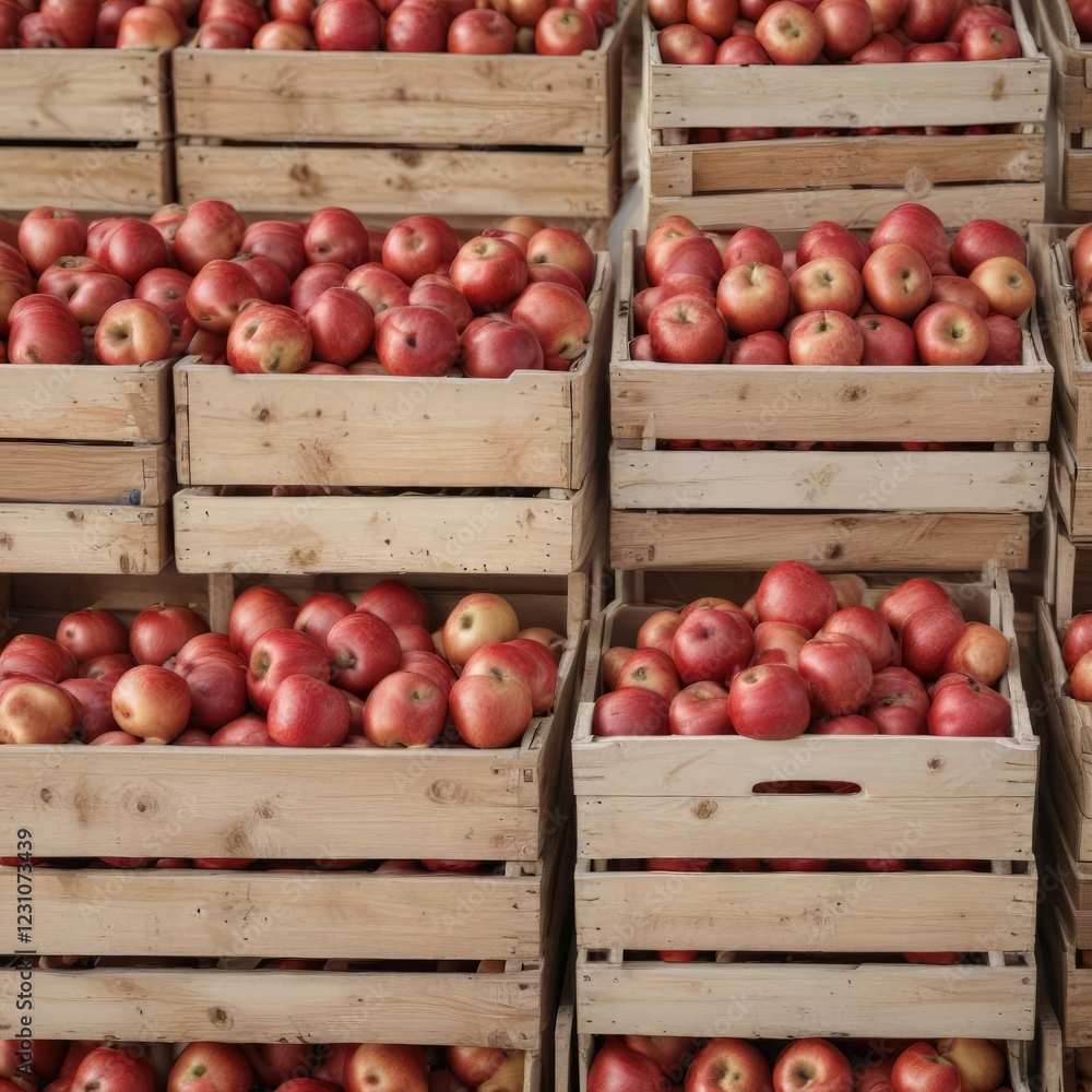 Ripe organic red apples in wooden crates on white background, Nutrition, Organic, Produce, Fresh, Healthy eating Ripe organic red apples in wooden crates on white background, Nutrition, Organic, Produce, Fresh, Healthy eating