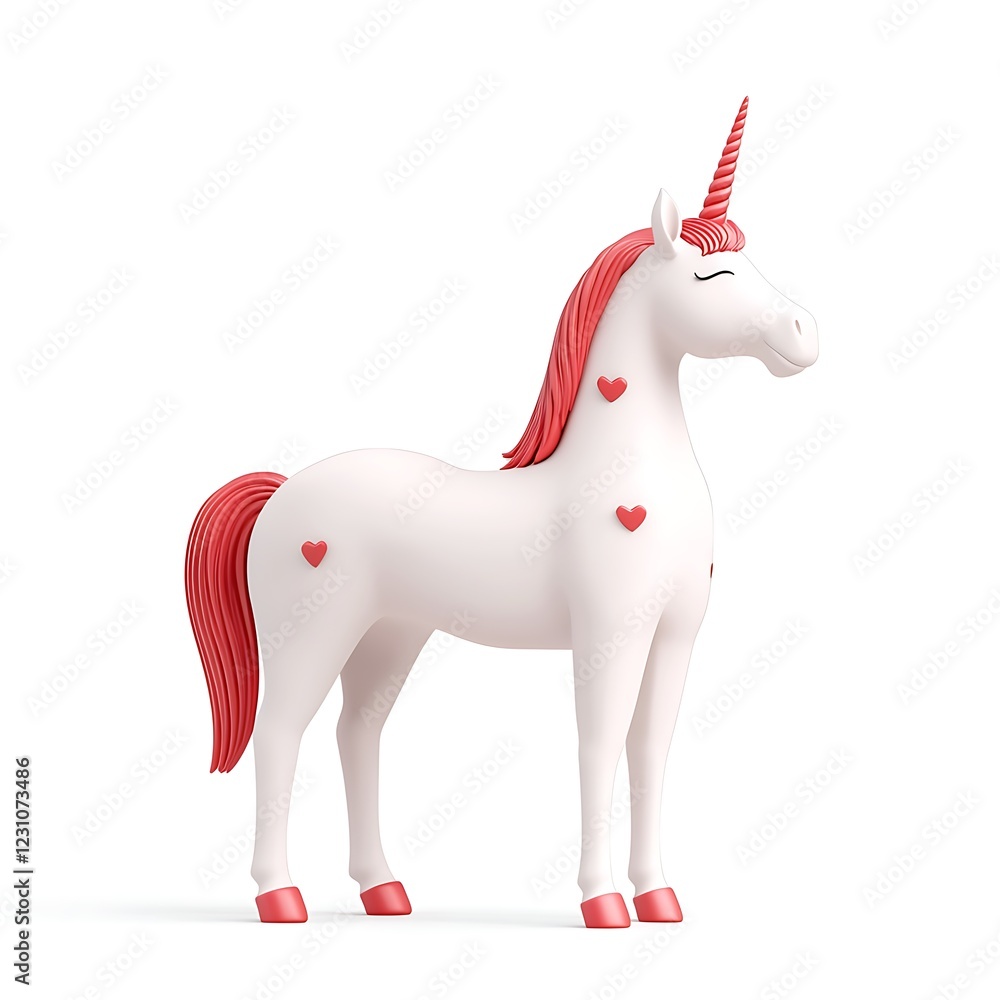 3D unicorn with hearts around its horn 3D unicorn with hearts around its horn