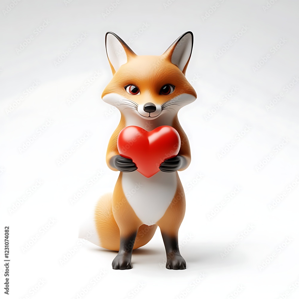 Fototapeta premium Cute fox giving a heart-shaped cookie