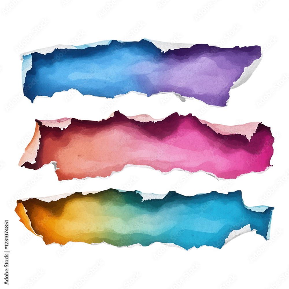 Fototapeta premium Vibrant torn paper edges, vivid colors, versatile design element, ideal for creative projects and digital artwork, enhances visual appeal