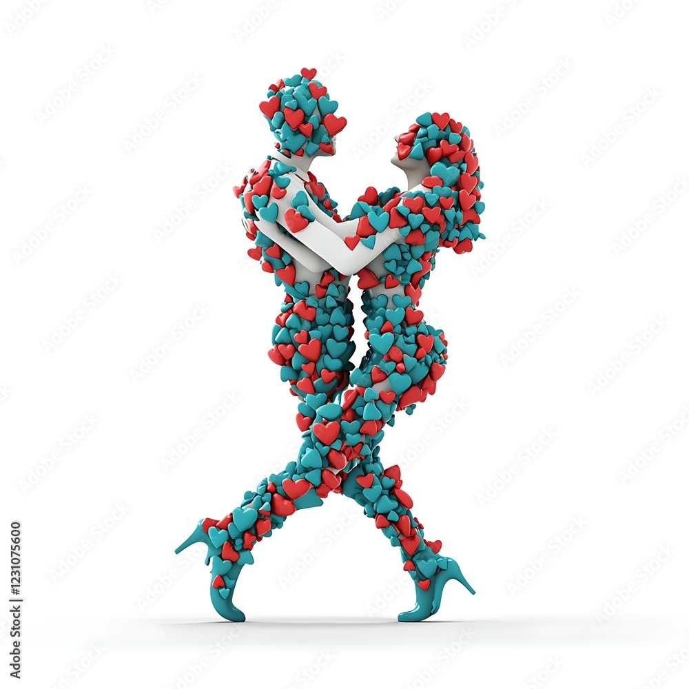 Romantic couple dancing with floating hearts Romantic couple dancing with floating hearts