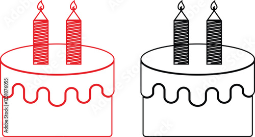 Cakes flat or line icon set collection. Vector of different types of beautiful modern cakes such as chocolate cake, Napoleon cake, tiramisu , eclair and cheesecake. Isolated on transparent background.