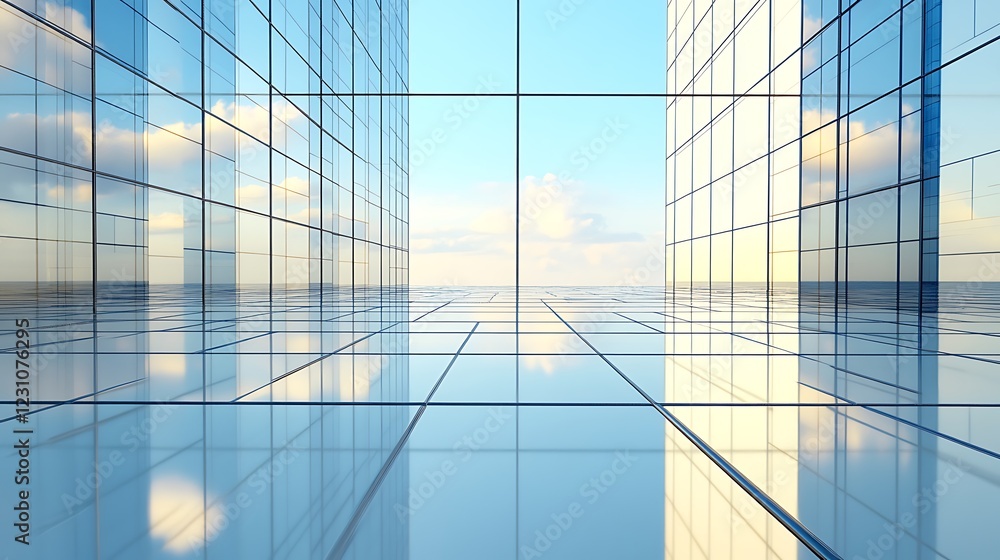 Modern Glass Skyscrapers Reflecting Sky and Clouds Modern Glass Skyscrapers Reflecting Sky and Clouds