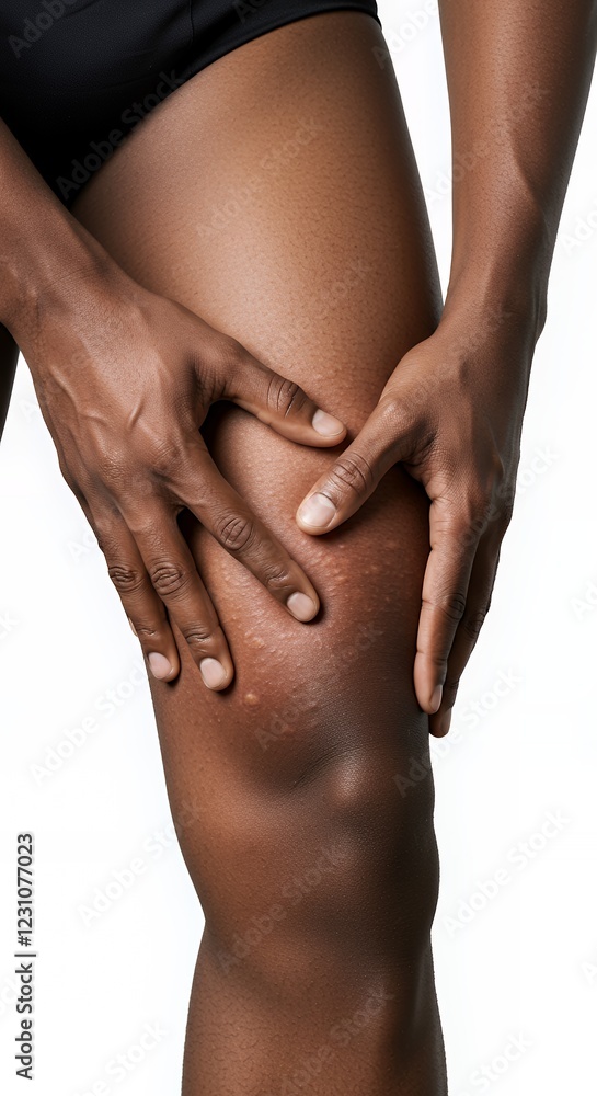 Fototapeta premium Close Up of Dark Skin Knee Showing Dry Scaly Skin Possibly Psoriasis or Eczema