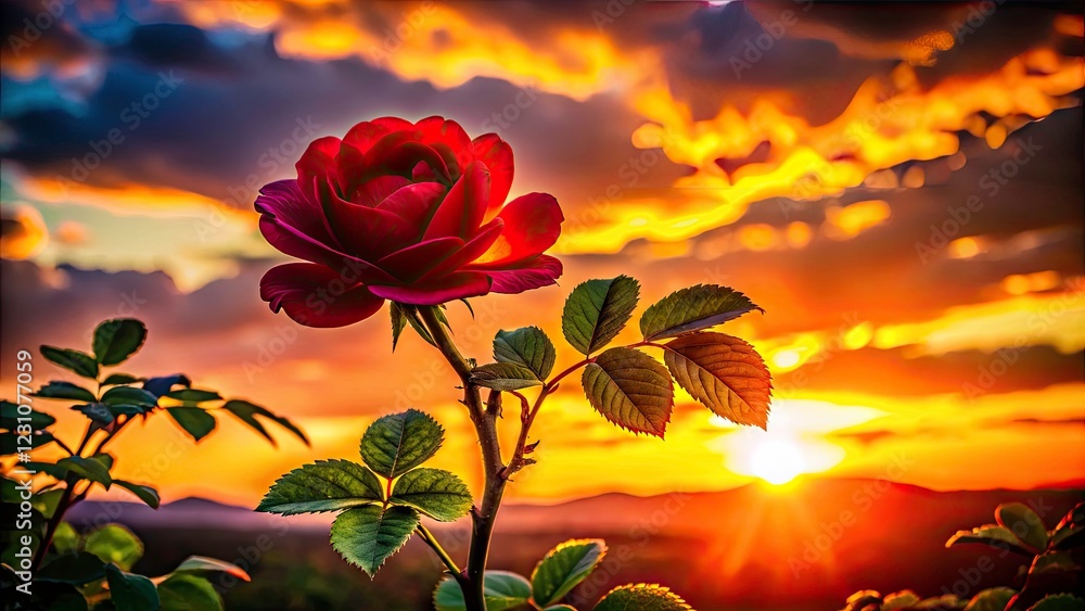 Fototapeta premium Wild Rose Silhouette Against a Sunset Sky - Captivating Floral Photography for Nature Lovers, Botanical Art, and Home Décor, Perfect for Wall Art and Nature-themed Projects