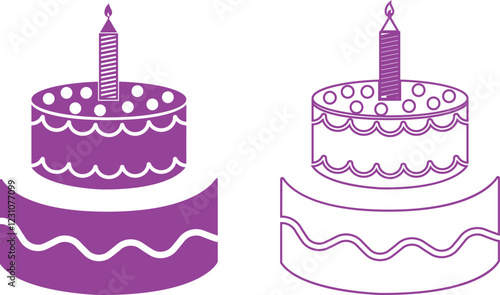 Cakes flat or line icon set collection. Vector of different types of beautiful modern cakes such as chocolate cake, Napoleon cake, tiramisu , eclair and cheesecake. Isolated on transparent background.