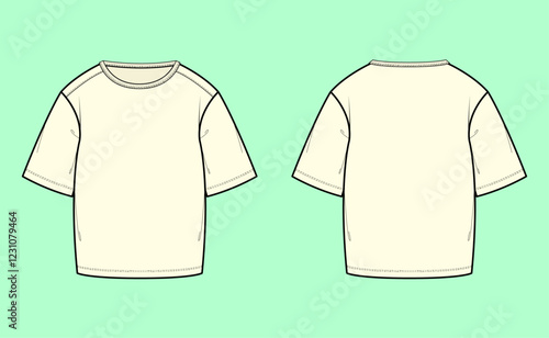 Short Sleeve oversized crew neck t-shirt flat sketch outline template CAD.