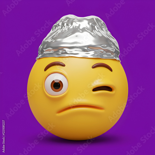 Quirky emoji with a tin foil hat displaying a humorous expressio