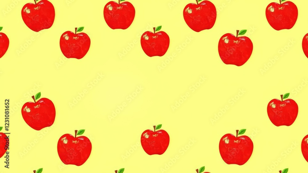 Red Apple Pattern on Light Yellow Background, pattern design, red and yellow colors Red Apple Pattern on Light Yellow Background, pattern design, red and yellow colors