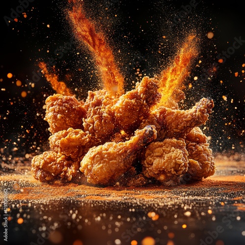 Wallpaper Mural Spicy fried chicken drumsticks exploding with flavor on dark background. Torontodigital.ca