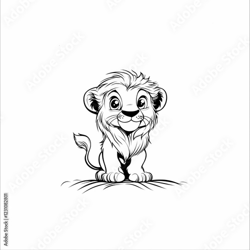 Cute hand-drawn lion cub design with a playful expression and fluffy mane. photo