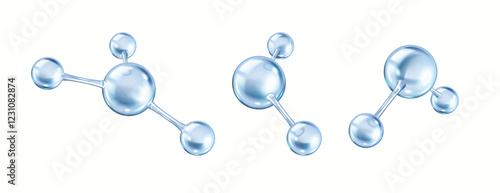 Collagen molecules forming intricate structural network realistic color icons set. Protein molecular dynamics 3d objects bundle on white