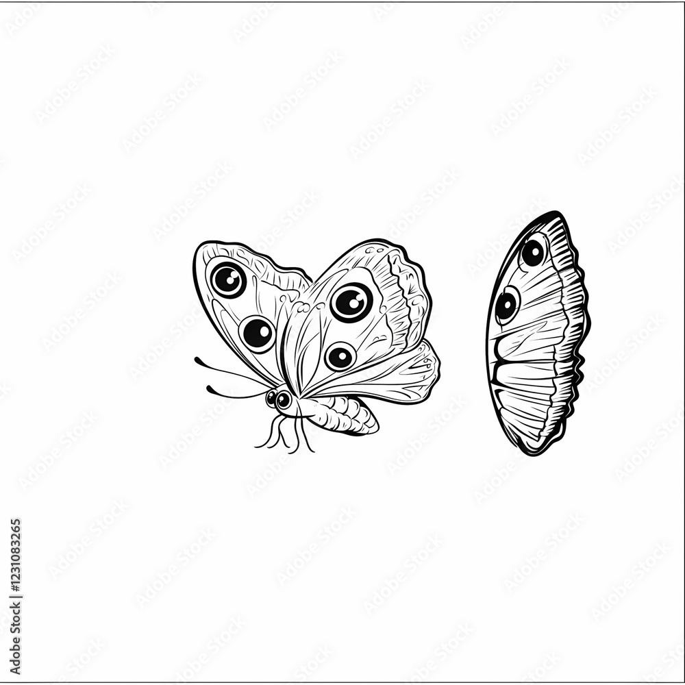 Illustration of a butterfly showcasing intricate wing details and unique patterns. Illustration of a butterfly showcasing intricate wing details and unique patterns.