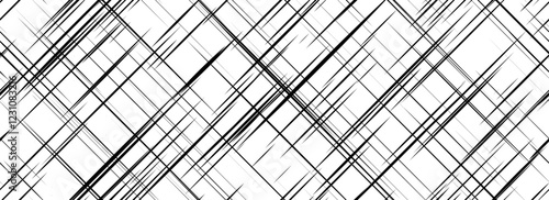 Black cross hatch seamless texture. Diagonal line repeated pattern surface. Rough sackcloth fabric background. Crosshatch linen canvas burlap overlay wallpaper. Vector textile backdrop