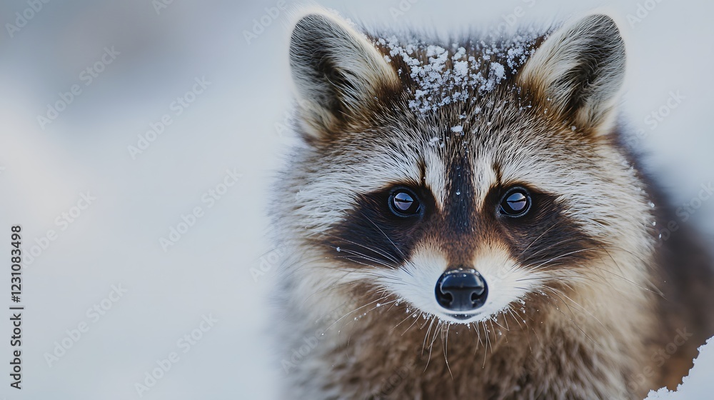 Fototapeta premium A curious raccoon looking directly at the camera, set against white