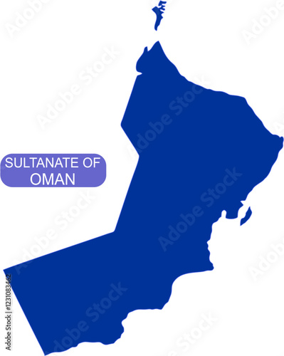 Map of Sultanate of Oman in solid blue color with light blue stroke
