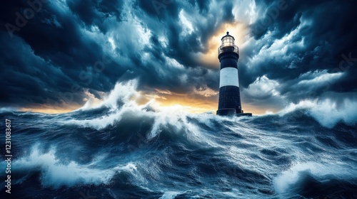 Lighthouse Standing Strong Amidst a Furious Ocean Storm photo