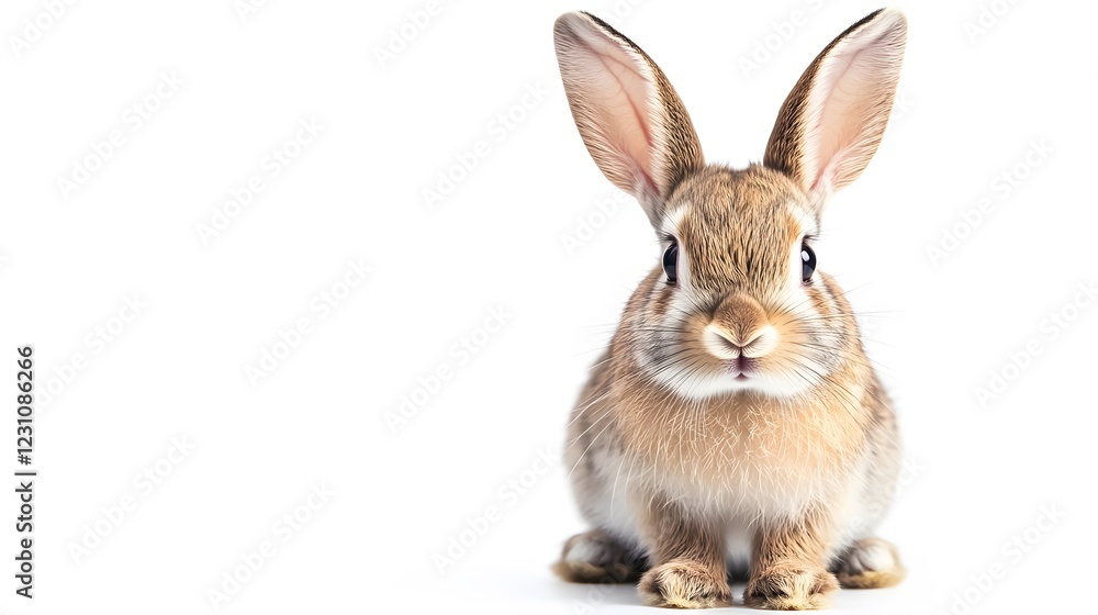 A cute rabbit with big ears standing against a clean white backdrop A cute rabbit with big ears standing against a clean white backdrop