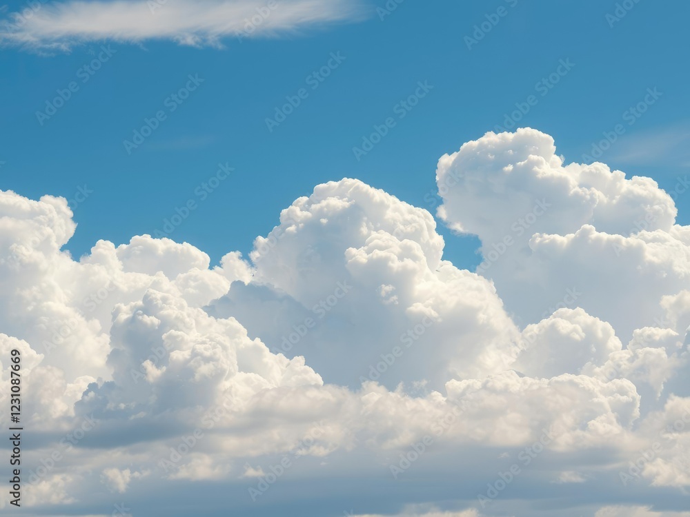 Soft cumulus clouds against a blue sky with vibrant colors created by diffraction phenomenon, colored skies, natural wonders, cloud physics Soft cumulus clouds against a blue sky with vibrant colors created by diffraction phenomenon, colored skies, natural wonders, cloud physics