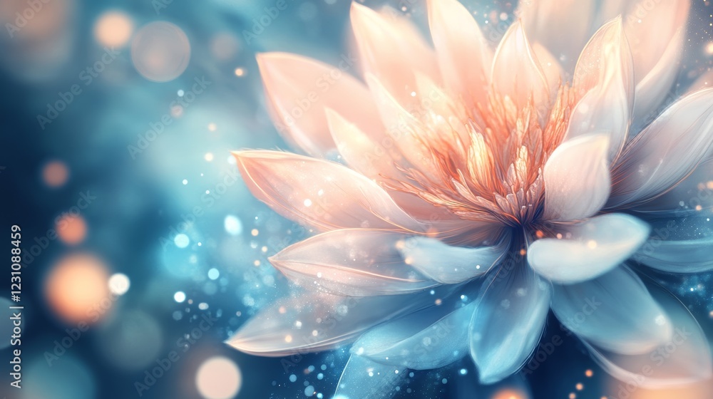 Fototapeta premium Enchanted Blossom: A Dreamlike Lotus in Blue and Peach Hues