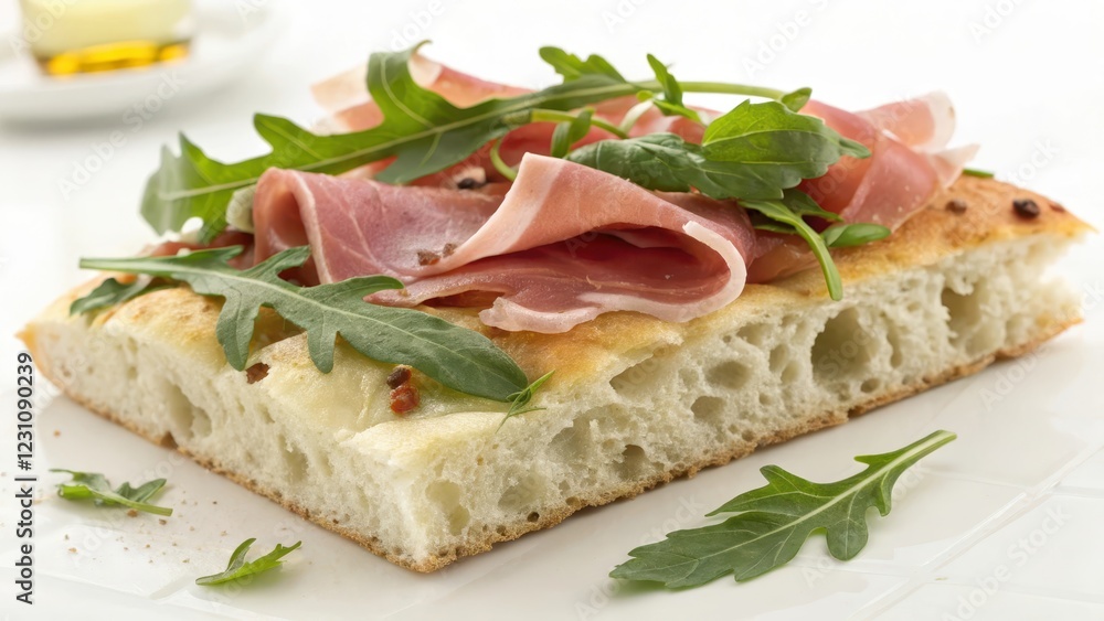 Aromatic Flatbread Topped with Thinly Sliced Cured Meat and Fresh Greens Aromatic Flatbread Topped with Thinly Sliced Cured Meat and Fresh Greens