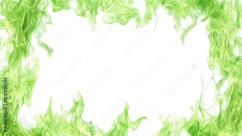 Green fire flames frame bordering transparent background with copy space Green fire flames frame bordering transparent background with copy space