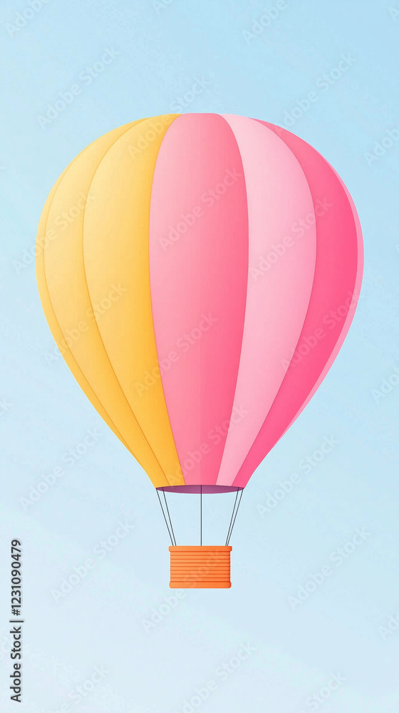 Naklejka premium A minimalist phone wallpaper featuring a pastel-colored hot air balloon in pink and yellow floating against a soft blue sky background