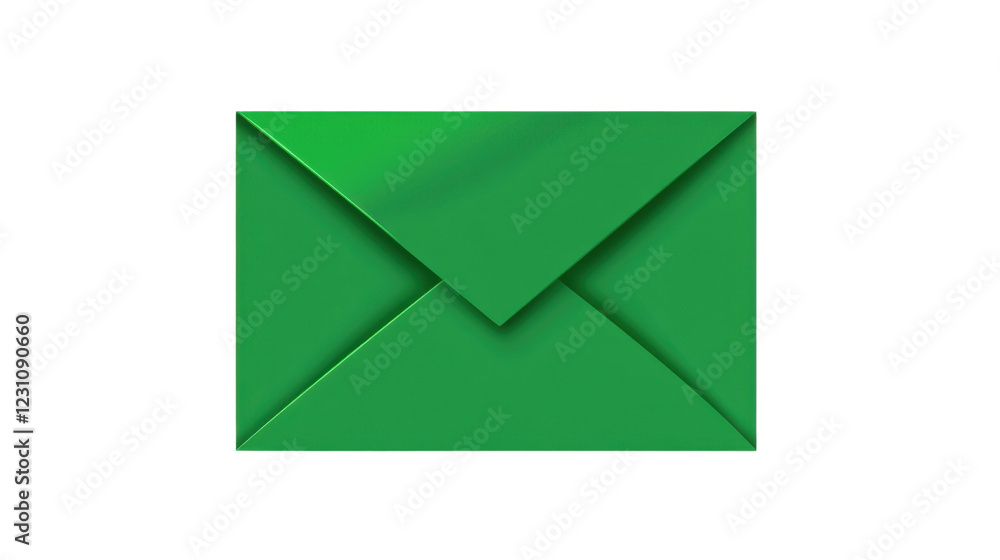 Green closed envelope on transparent background representing communication