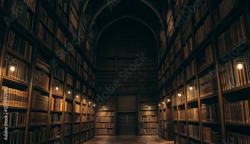 A room of ancient library with many books on the shelves