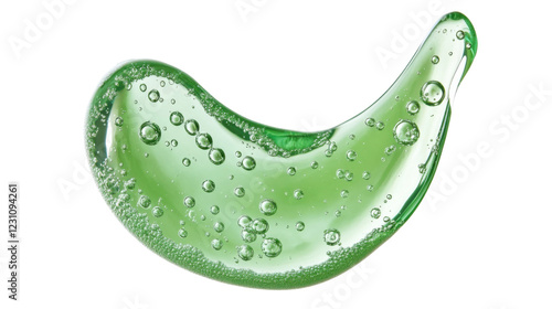 Transparent green gel cream with bubbles flowing in the air