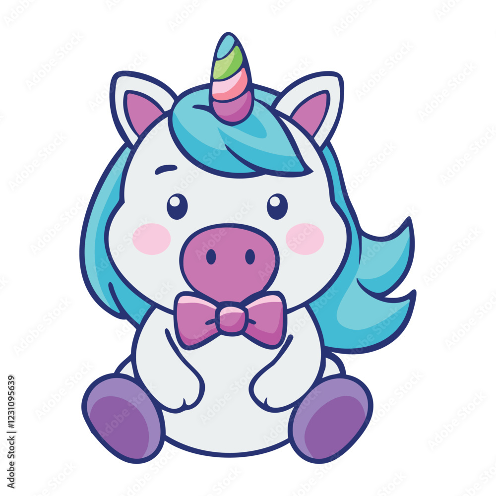 Obraz premium Adorable baby unicorn with bow tie illustration