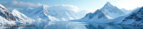Wallpaper Mural Towering mountain peaks covered in snow and mist, frozen lakes, mountain ranges Torontodigital.ca