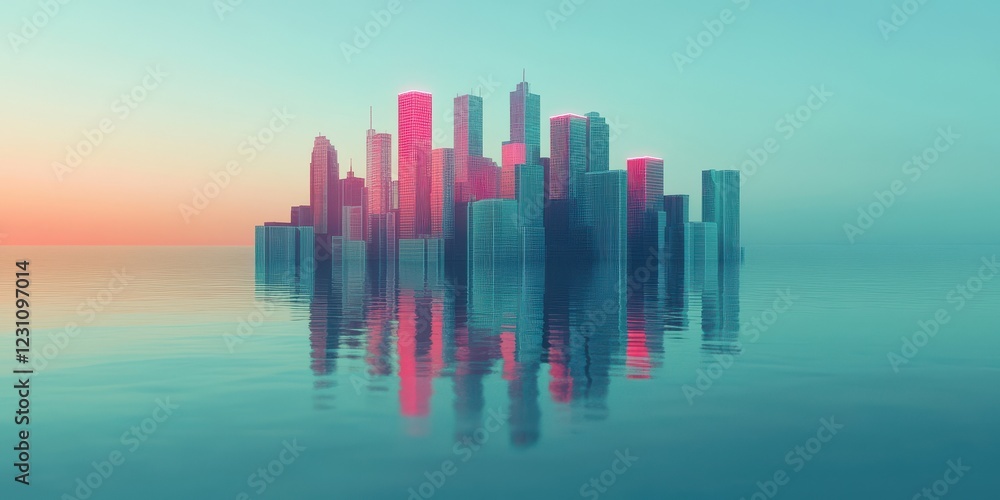 Fototapeta premium Cityscape Island A Modern Metropolis Rising From The Ocean