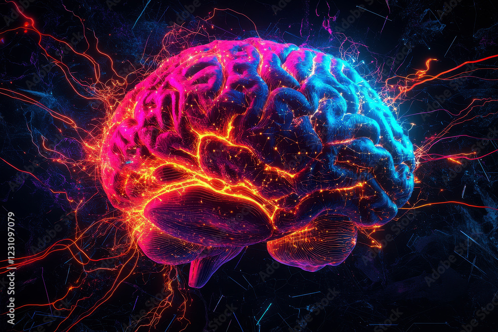concept of a human brain full with creativity, shows multiple colors and action. concept of a human brain full with creativity, shows multiple colors and action.