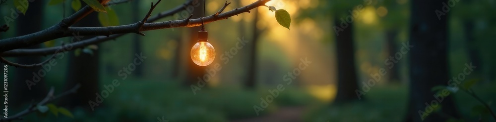 A single, delicate, warm glow hanging from a thin branch in the forest, quiet, slow, glow A single, delicate, warm glow hanging from a thin branch in the forest, quiet, slow, glow