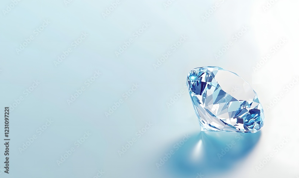 Sparkling diamond rests on blue background, copy space Sparkling diamond rests on blue background, copy space