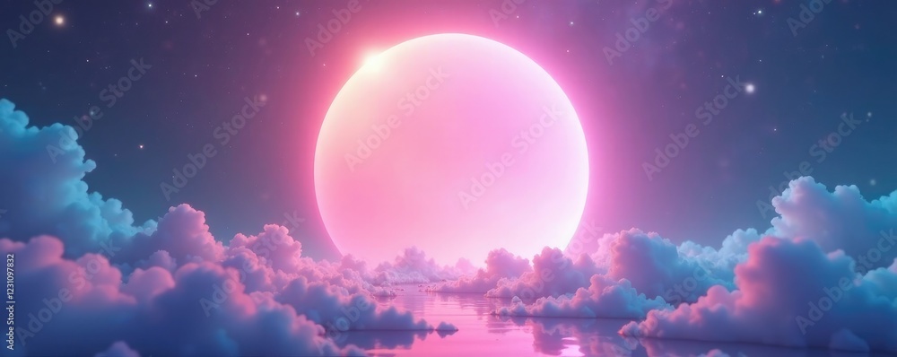 A soft pastel aurora-like glow emanates from an opaque abstract circle, bathing the surroundings in tranquility, aura, , light