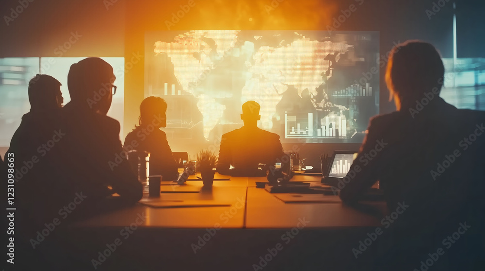 Team Members Engaged in a Tense Business Meeting With a World Map Display at a Modern Conference Room. Generative AI Team Members Engaged in a Tense Business Meeting With a World Map Display at a Modern Conference Room. Generative AI