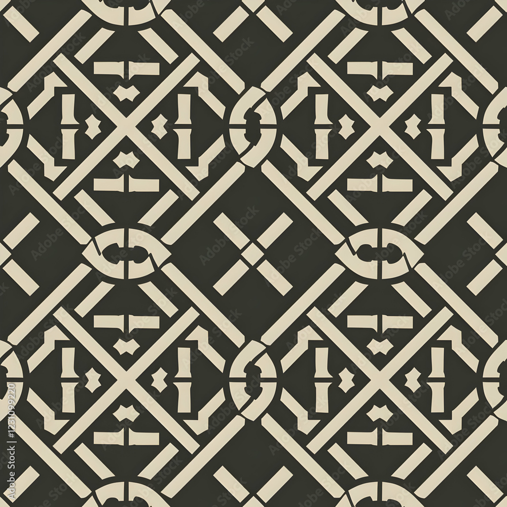 A geometric pattern featuring interlocking shapes in a neutral color palette. A geometric pattern featuring interlocking shapes in a neutral color palette.